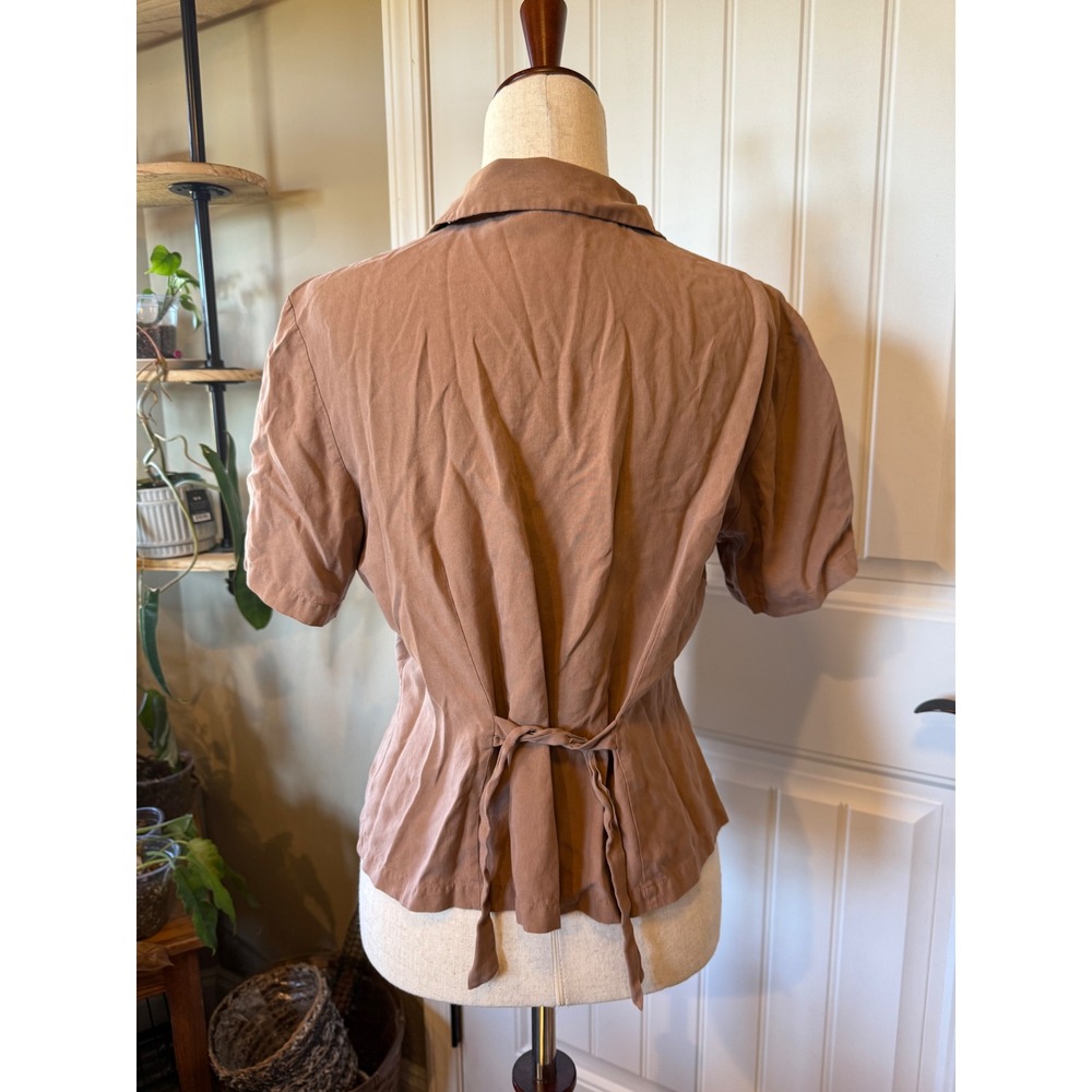 Anna and Frank Silk Short Sleeve Button Up Top Size M Brown - Picture 2 of 3